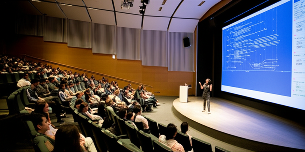 Audience attending a tech talk in the auditorium