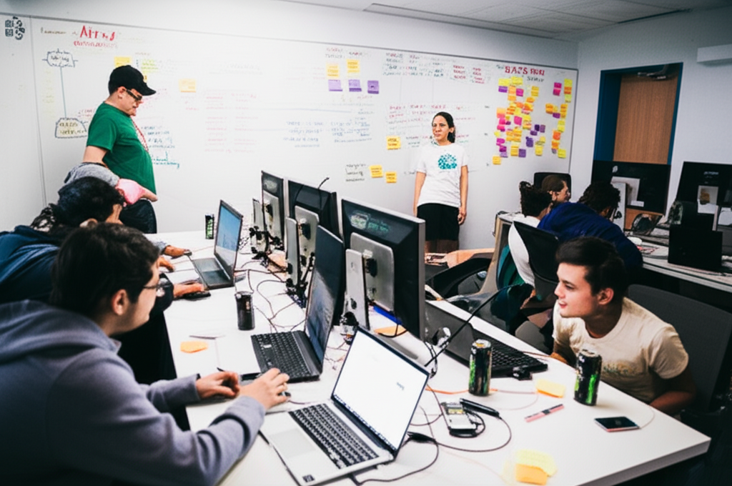 Students collaborating during the hackathon